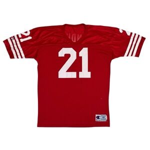 VTG 1994 Deion Sanders Jersey #21 San Francisco 49ers Red White Champion USA 48